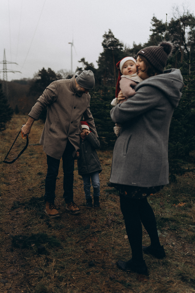 Familie in Tannenbaumplantage bei Familien Outdoorshooting